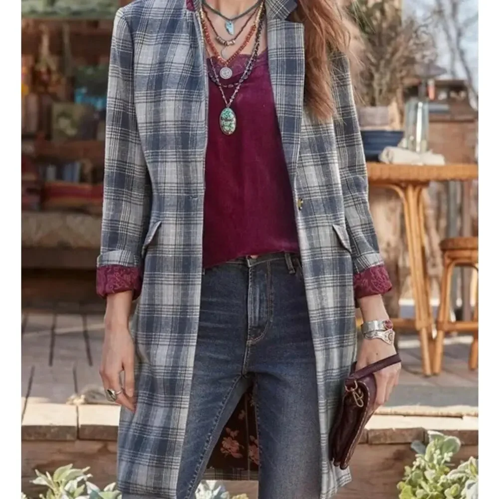 Sundance Annie Fall Plaid Long‎ Coat Multicolor Size Large Petite